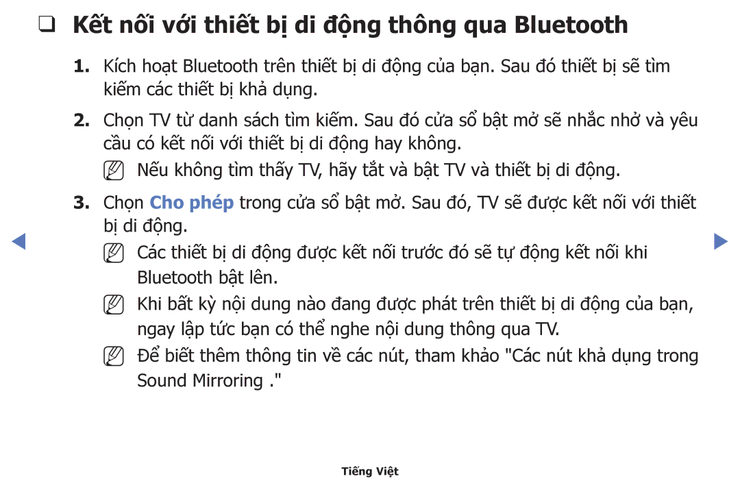 Samsung UA43K5100AKXXV, UA40K5100AKXXV, UA32K4100AKXXV, UA55K5100AKXXV manual Kết nối với thiết bị di động thông qua Bluetooth 