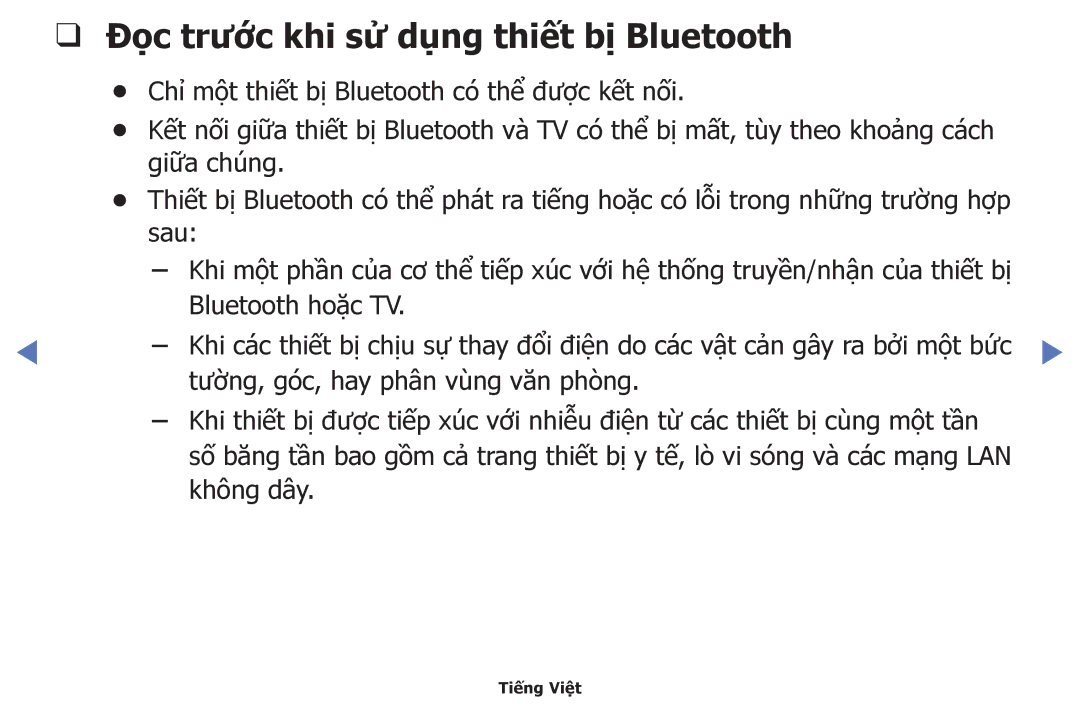 Samsung UA32K4100AKXXV, UA40K5100AKXXV, UA55K5100AKXXV, UA49K5100AKXXV manual Đọc trước khi sử dụng thiết bị Bluetooth 