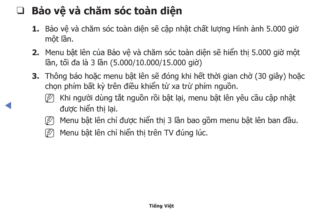 Samsung UA55K5100AKXXV, UA40K5100AKXXV, UA32K4100AKXXV, UA49K5100AKXXV, UA43K5100AKXXV manual Bảo vệ̣ và chăm sóc toàn diệ̣n 