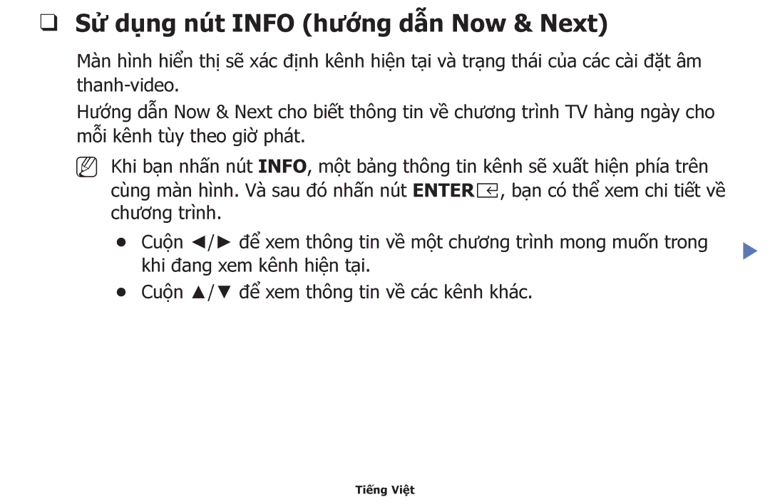 Samsung UA43K5100AKXXV, UA40K5100AKXXV, UA32K4100AKXXV, UA55K5100AKXXV, UA49K5100AKXXV Sử dụng nút Info hướng dẫn Now & Next 