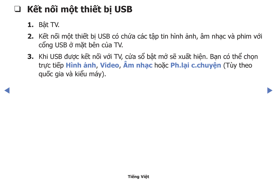 Samsung UA32K4100AKXXV, UA40K5100AKXXV, UA55K5100AKXXV, UA49K5100AKXXV, UA43K5100AKXXV manual Kết nối một thiết bị USB 