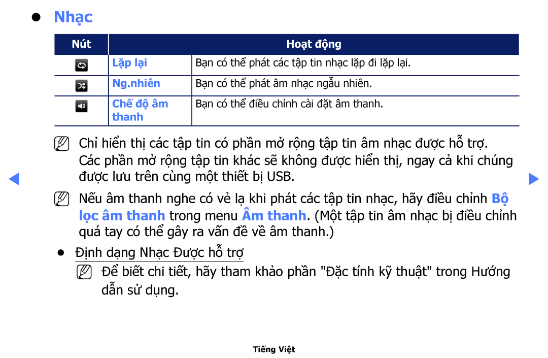 Samsung UA55K5100AKXXV, UA40K5100AKXXV, UA32K4100AKXXV, UA49K5100AKXXV, UA43K5100AKXXV manual Nhạc 