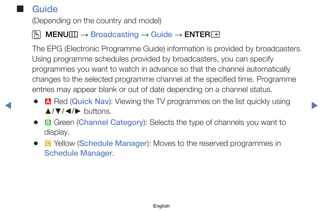 Samsung UA55K5100AKXXV, UA40K5100AKXXV, UA32K4100AKXXV manual OO MENUm → Broadcasting → Guide → Entere, Schedule Manager 