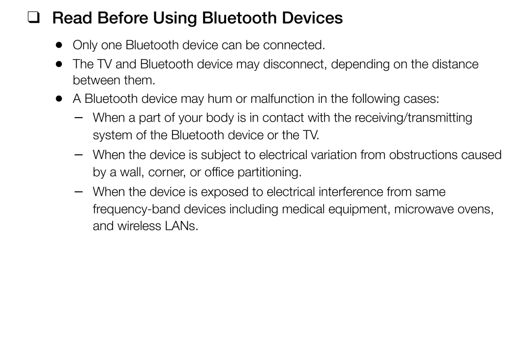 Samsung UA32K4100AKXXV, UA40K5100AKXXV, UA55K5100AKXXV, UA49K5100AKXXV, UA43K5100AKXXV Read Before Using Bluetooth Devices 