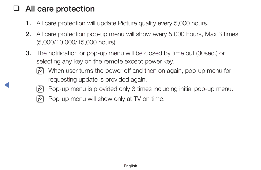 Samsung UA55K5100AKXXV, UA40K5100AKXXV, UA32K4100AKXXV, UA49K5100AKXXV, UA43K5100AKXXV manual All care protection 