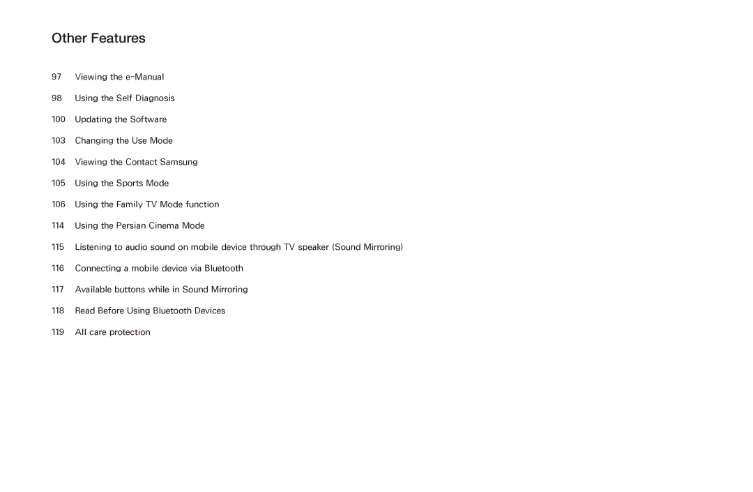 Samsung UA49K5100AKXXV, UA40K5100AKXXV, UA32K4100AKXXV, UA55K5100AKXXV, UA43K5100AKXXV manual Other Features 