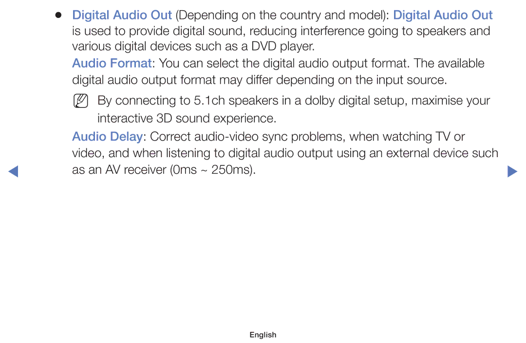 Samsung UA55K5100AKXXV, UA40K5100AKXXV, UA32K4100AKXXV, UA49K5100AKXXV, UA43K5100AKXXV manual As an AV receiver 0ms ~ 250ms 