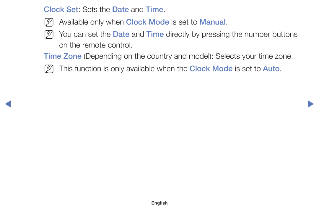 Samsung UA43K5100AKXXV, UA40K5100AKXXV, UA32K4100AKXXV, UA55K5100AKXXV, UA49K5100AKXXV manual Clock Set Sets the Date and Time 