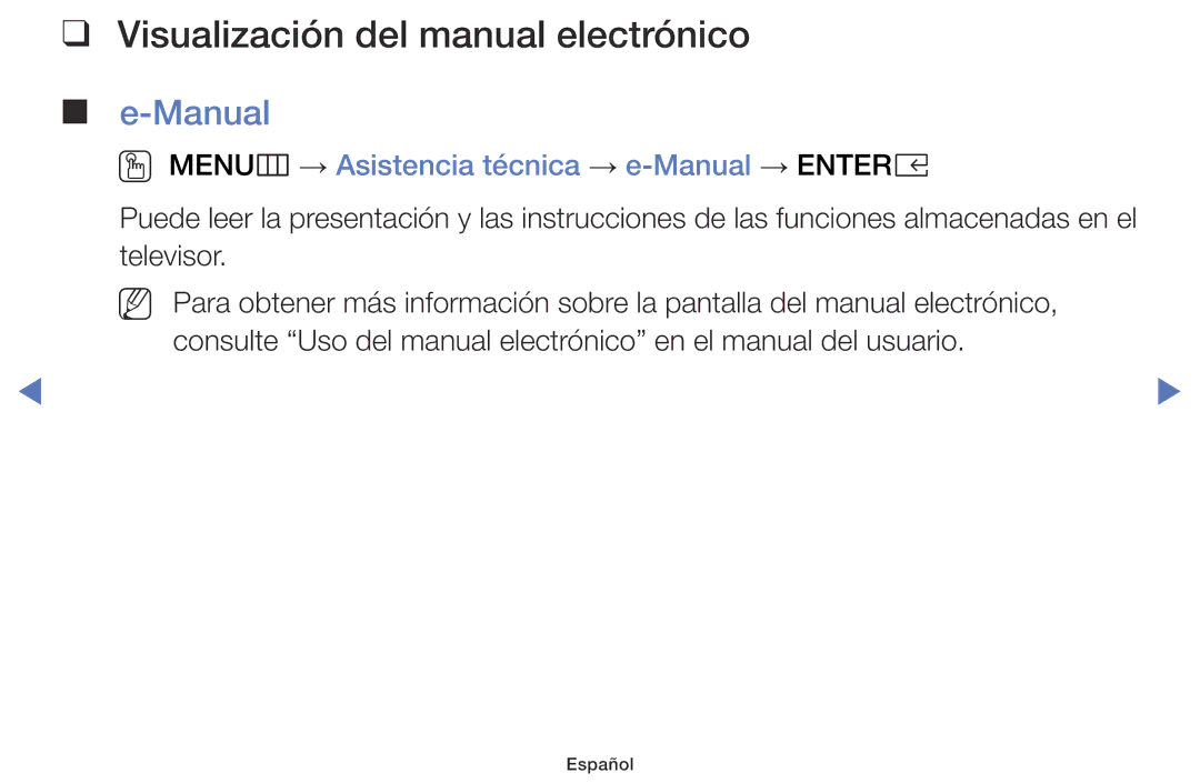 Samsung UA43K5100BWXMV Visualización del manual electrónico, OO MENUm → Asistencia técnica → e-Manual → Entere 