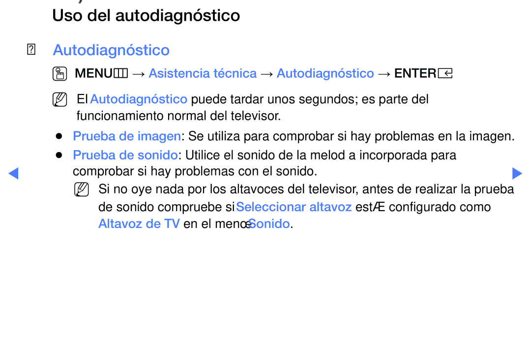 Samsung UA32K5100AWXMV manual Uso del autodiagnóstico, OO MENUm → Asistencia técnica → Autodiagnóstico → Entere 