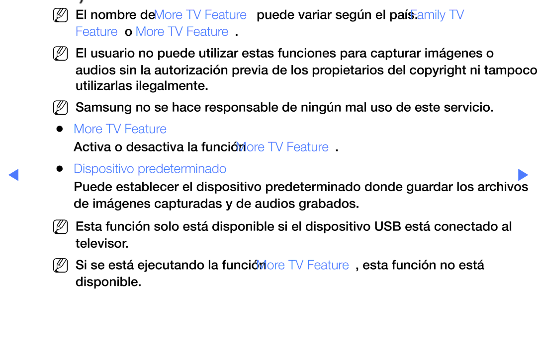 Samsung UA40K5100BWXMV, UA43K5100BWXMV, UA32K5100AWXMV manual Feature o More TV Feature, Dispositivo predeterminado 