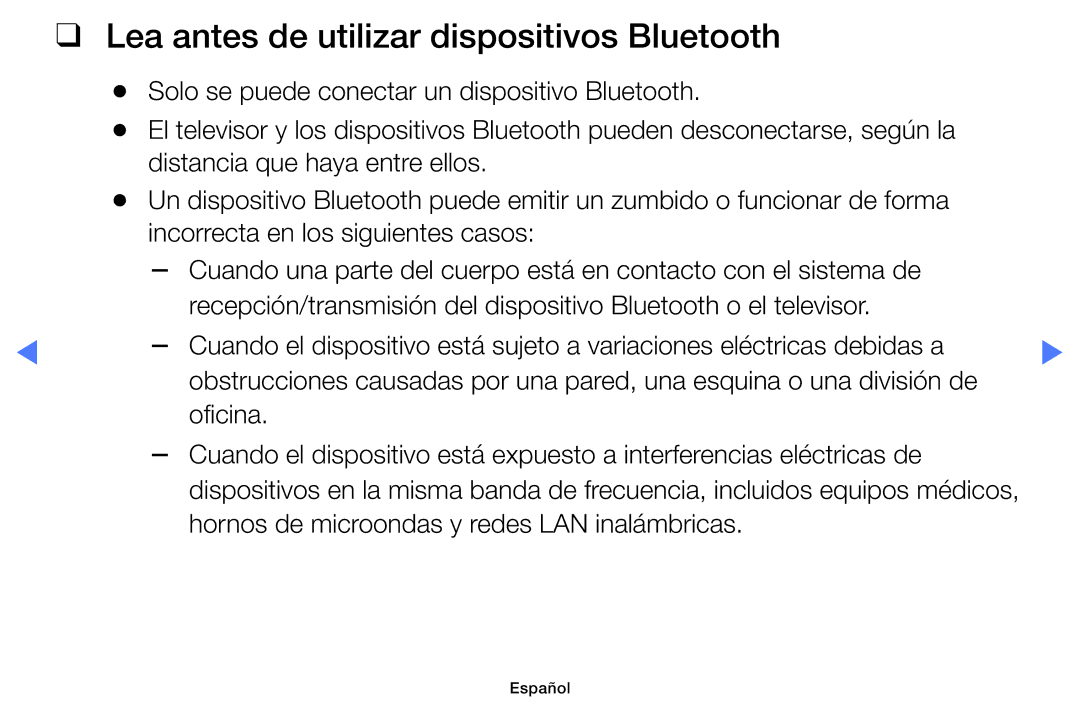 Samsung UA32K5100AWXMV, UA40K5100BWXMV, UA43K5100BWXMV manual Lea antes de utilizar dispositivos Bluetooth 