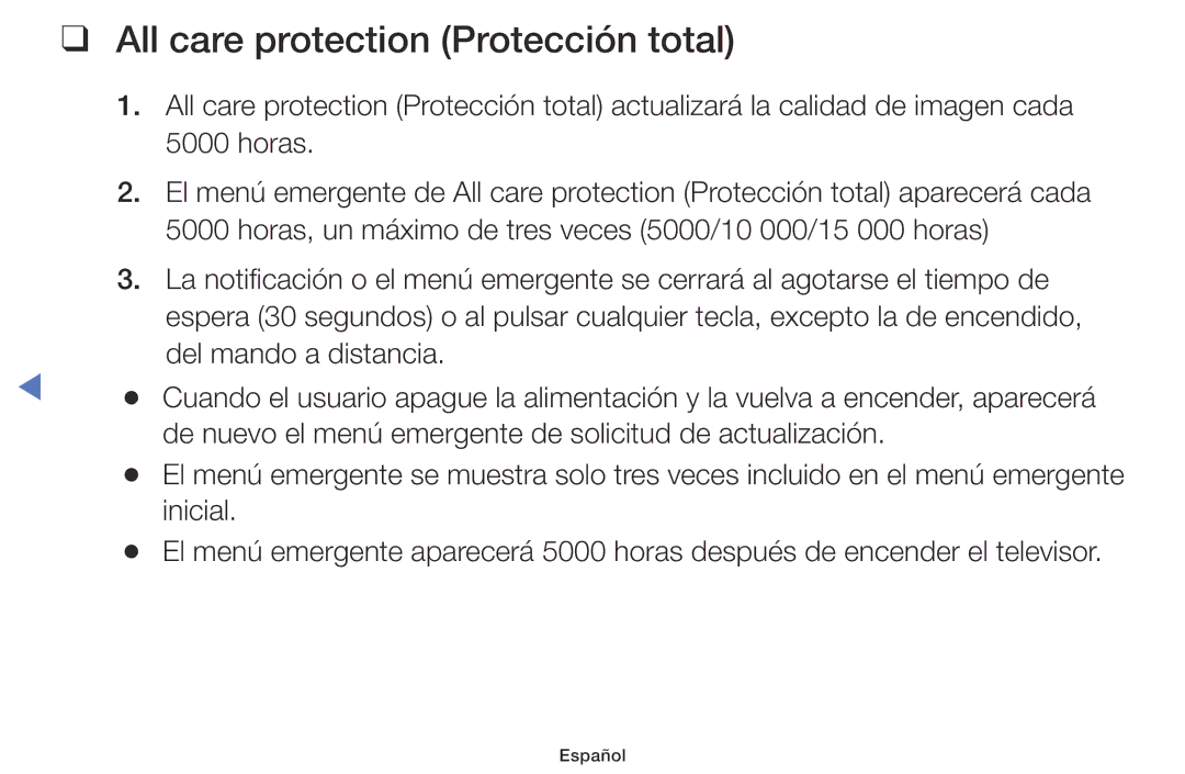 Samsung UA40K5100BWXMV, UA43K5100BWXMV, UA32K5100AWXMV manual All care protection Protección total 