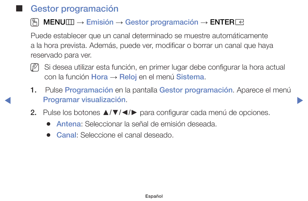 Samsung UA32K5100AWXMV, UA40K5100BWXMV manual OO MENUm → Emisión → Gestor programación → Entere, Programar visualización 