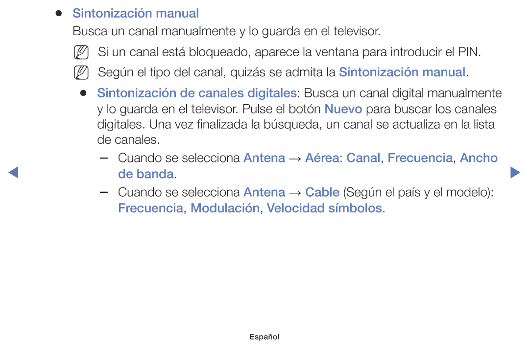 Samsung UA40K5100BWXMV, UA43K5100BWXMV, UA32K5100AWXMV Sintonización manual, Frecuencia, Modulación, Velocidad símbolos 