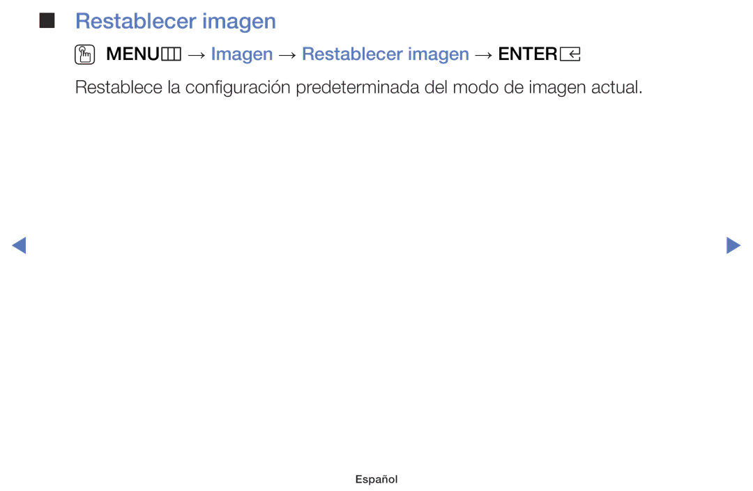 Samsung UA32K5100AWXMV, UA40K5100BWXMV, UA43K5100BWXMV manual OO MENUm → Imagen → Restablecer imagen → Entere 