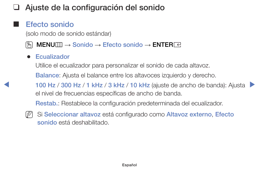 Samsung UA43K5100BWXMV, UA40K5100BWXMV, UA32K5100AWXMV manual Ajuste de la configuración del sonido, Efecto sonido 