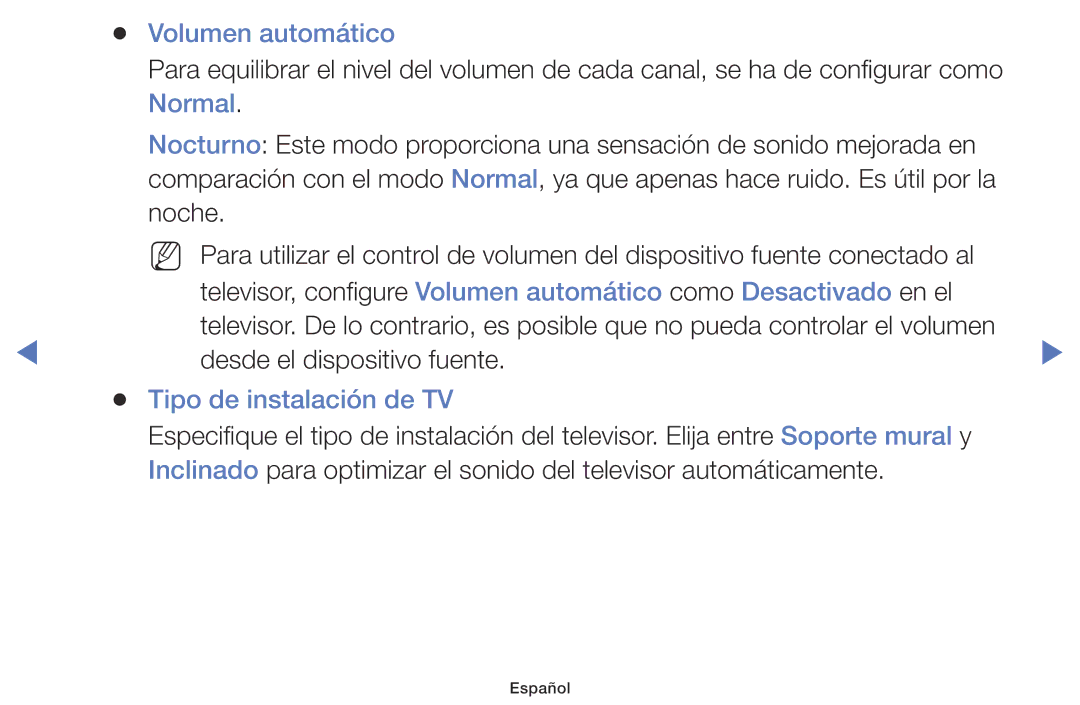 Samsung UA43K5100BWXMV, UA40K5100BWXMV, UA32K5100AWXMV manual Volumen automático, Normal, Tipo de instalación de TV 