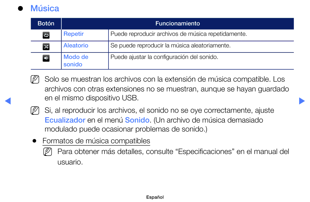 Samsung UA43K5100BWXMV, UA40K5100BWXMV, UA32K5100AWXMV manual Música 