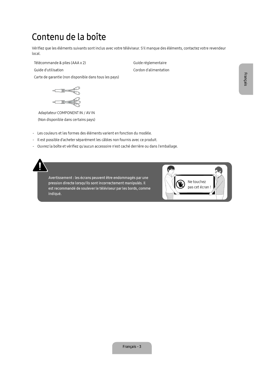 Samsung UA40K5300BKXSK, UA40K5300AKXSK manual Contenu de la boîte 