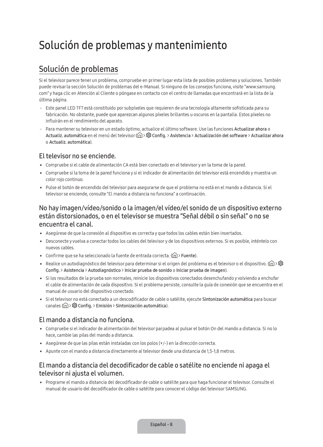 Samsung UA40K5300AKXSK, UA40K5300BKXSK manual Solución de problemas y mantenimiento, El televisor no se enciende 