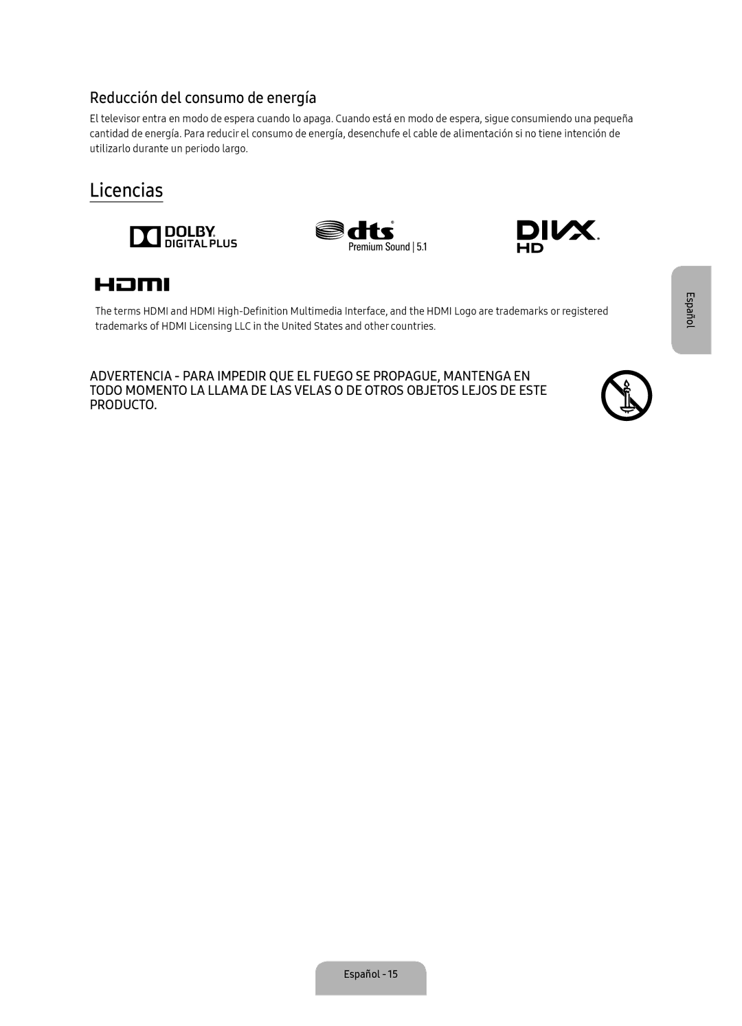 Samsung UA40K5300BKXSK, UA40K5300AKXSK manual Licencias, Reducción del consumo de energía 