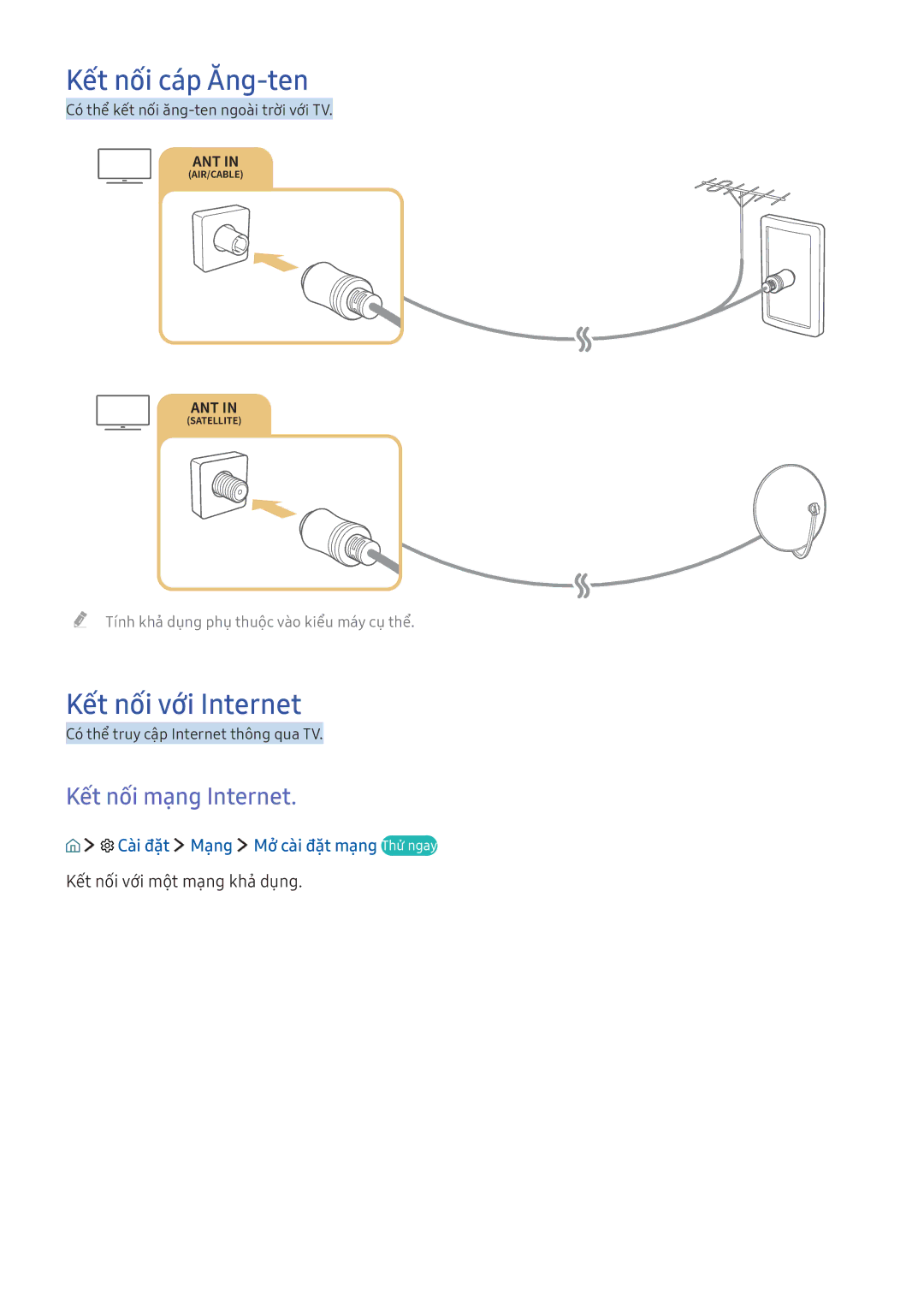 Samsung UA55K5500AKXXV Kết nối cáp Ăng-ten, Kết nối với Internet, Kết nối mạng Internet, Kết nối với một mạng khả dụng 