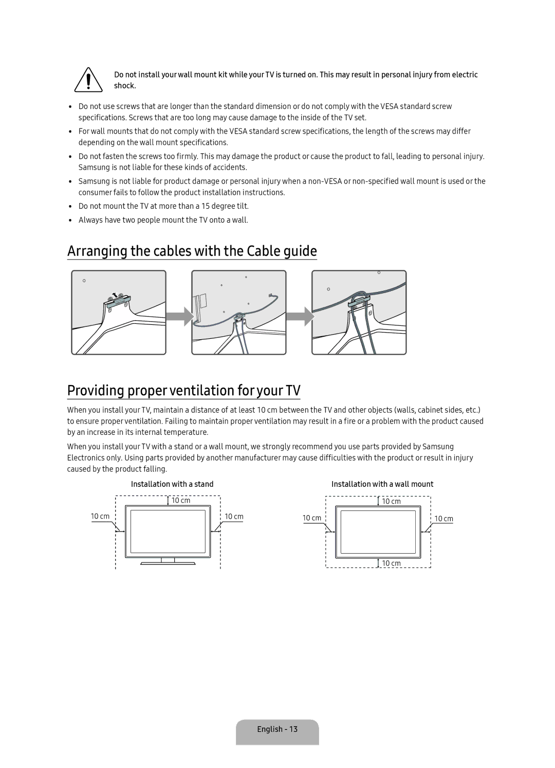 Samsung UA55K6300AKXXV, UA40K6300AKXXV, UA49K6300AKXXV manual Installation with a stand 