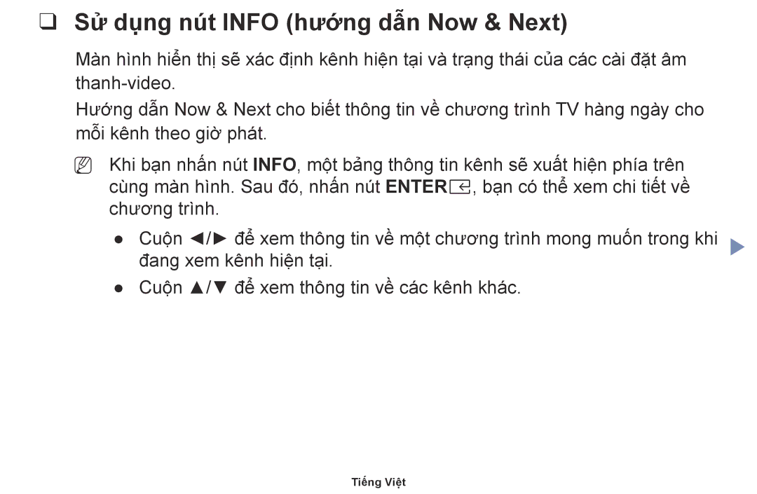 Samsung UA49M5000AKXXV, UA40M5000AKXXV, UA32J4003DKXXV manual Sử dụng nút Info hướng dẫn Now & Next 