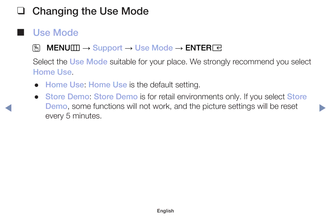 Samsung UA40M5000AKXXV, UA32J4003DKXXV, UA49M5000AKXXV manual Changing the Use Mode, Home Use 