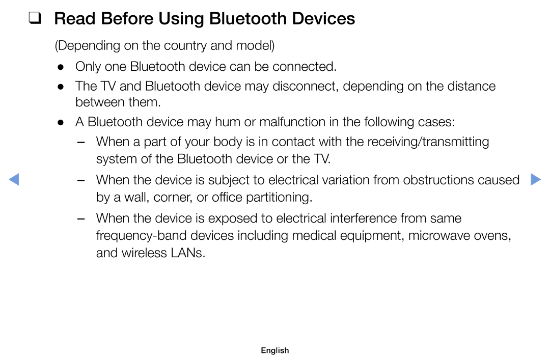 Samsung UA32J4003DKXXV, UA40M5000AKXXV, UA49M5000AKXXV manual Read Before Using Bluetooth Devices 