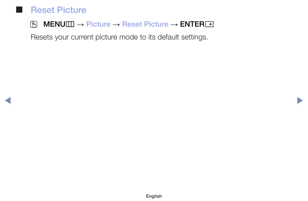 Samsung UA40M5000AKXXV, UA32J4003DKXXV, UA49M5000AKXXV manual OO MENUm → Picture → Reset Picture → Entere 