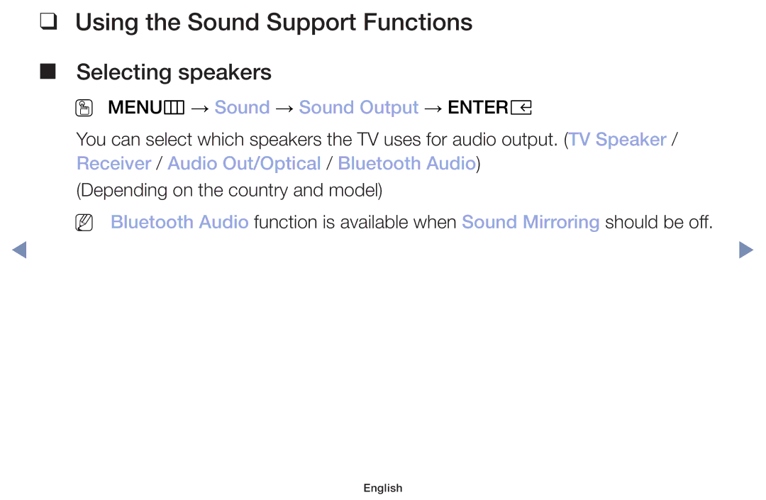 Samsung UA49M5000AKXXV, UA40M5000AKXXV manual Using the Sound Support Functions, OO MENUm → Sound → Sound Output → Entere 