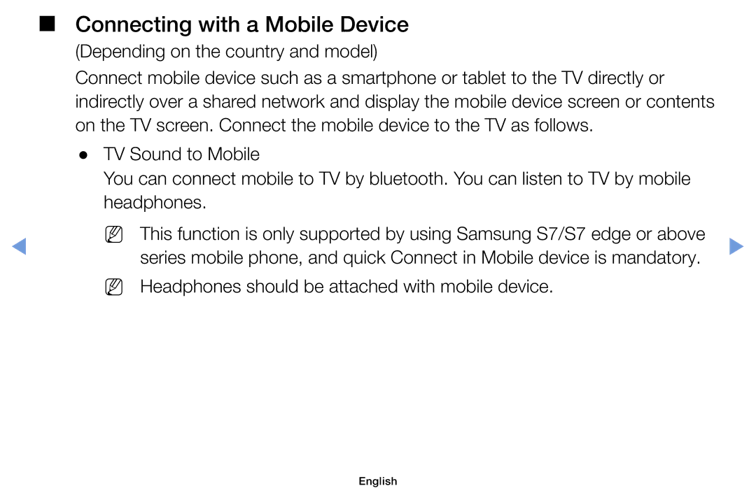 Samsung UA40M5000AKXXV, UA32J4003DKXXV, UA49M5000AKXXV manual Connecting with a Mobile Device 