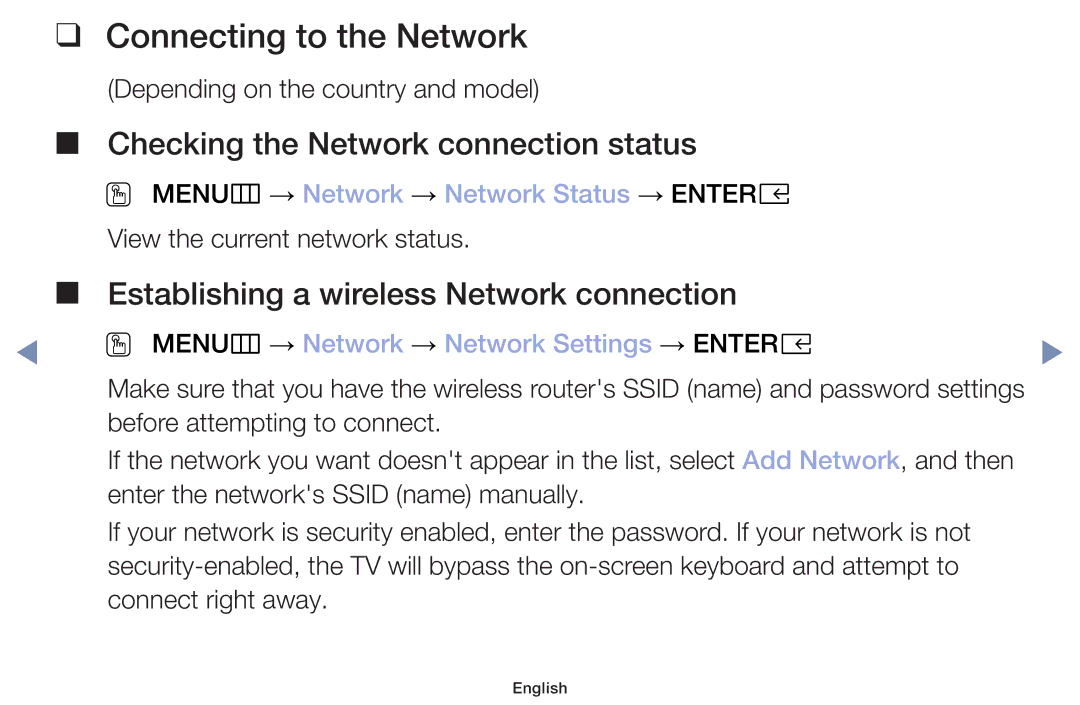 Samsung UA32J4003DKXXV, UA40M5000AKXXV manual Connecting to the Network, OO MENUm → Network → Network Status → Entere 