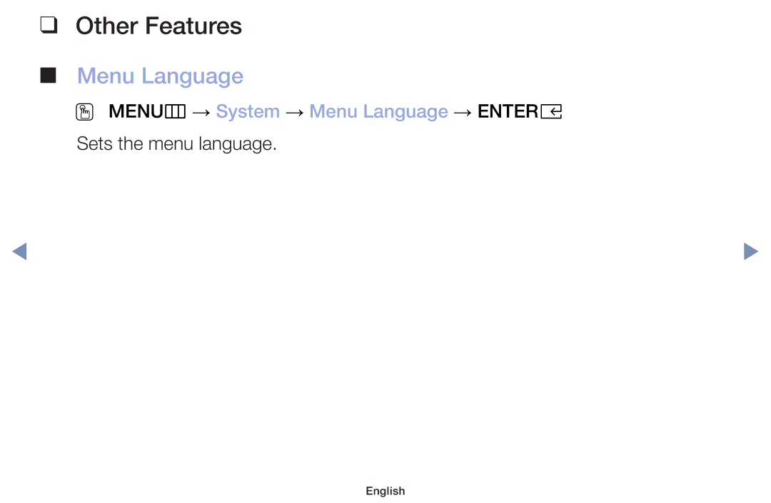 Samsung UA40M5000AKXXV, UA32J4003DKXXV, UA49M5000AKXXV manual OO MENUm → System → Menu Language → Entere 