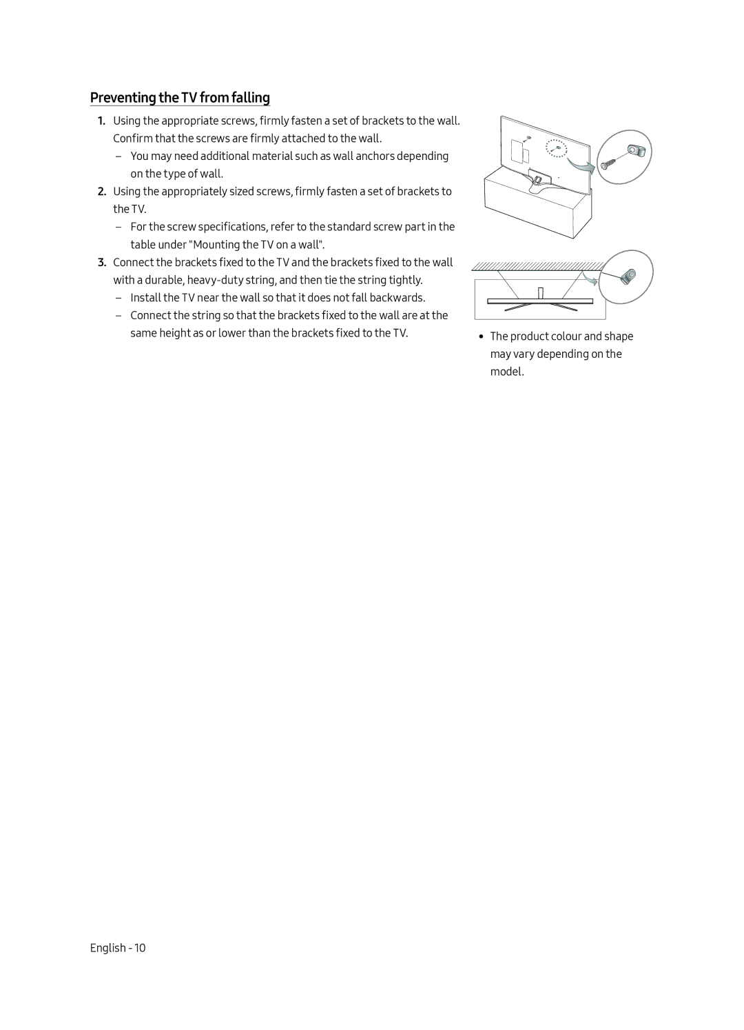 Samsung UA65MU6103KXXV, UA40MU6103KXXV, UA43MU6103KXXV, UA55MU6103KXXV, UA49MU6103KXXV manual Preventing the TV from falling 