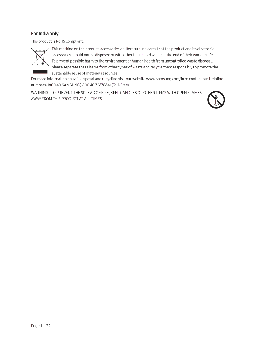 Samsung UA65MU6103KXXV, UA40MU6103KXXV, UA43MU6103KXXV, UA55MU6103KXXV manual For India only, This product is RoHS compliant 