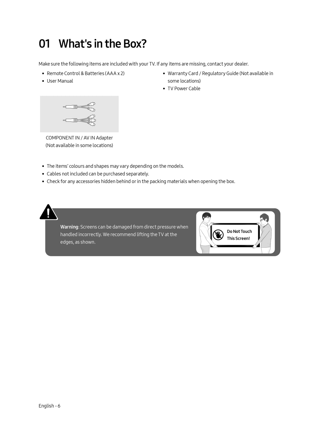 Samsung UA40MU6103KXXV, UA43MU6103KXXV, UA55MU6103KXXV, UA49MU6103KXXV, UA65MU6103KXXV, UA75MU6103KXXV manual Whats in the Box? 