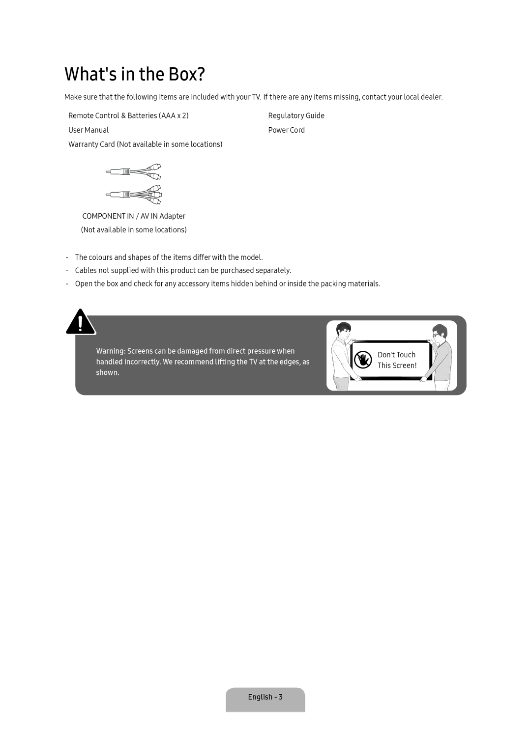 Samsung UA40K5300AKXXV, UA43K5300AKXXV, UA32K5300AKXXV, UA49K5300AKXXV manual Whats in the Box? 