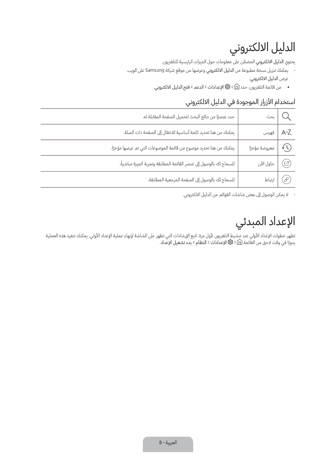 Samsung UA55KU7000RXUM, UA43KU7000RXUM, UA40KU7000RXUM يئدبملا دادعلإا, ينورتكللاا ليلدلا يف ةدوجوملا رارزلأا مادختسا 