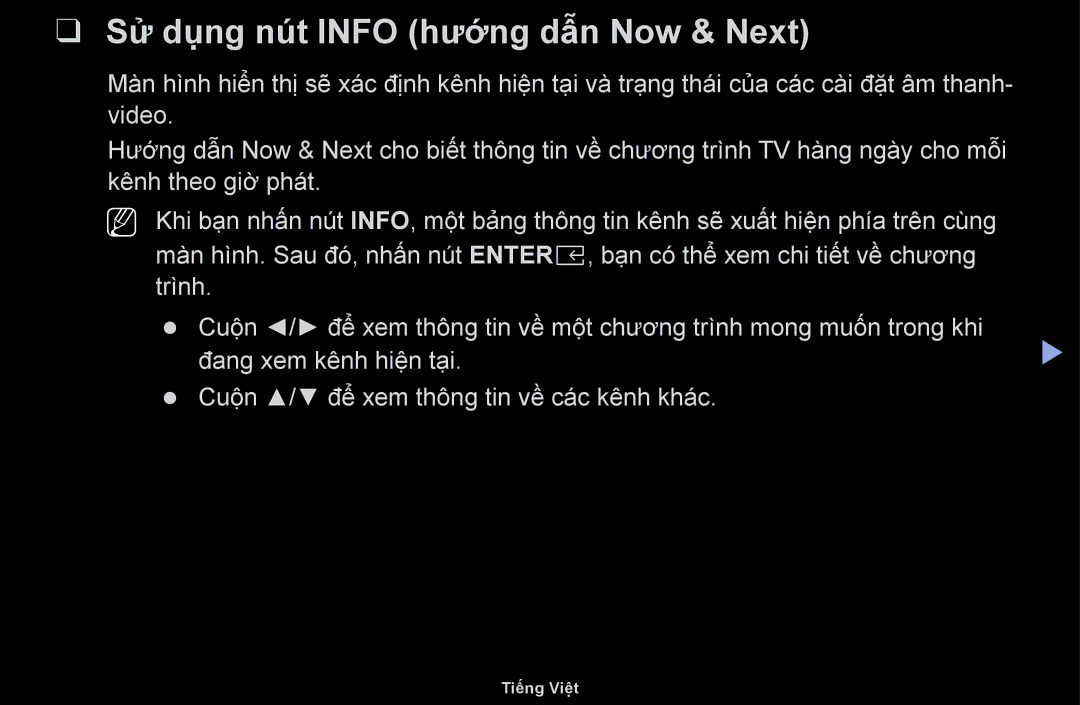 Samsung UA49M5100AKXXV, UA43M5100AKXXV, UA43M5100DKXXV, UA49M5000AKXXV manual Sử dụng nút Info hướng dẫn Now & Next 