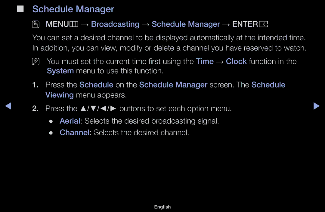 Samsung UA43M5100DKXXV, UA43M5100AKXXV, UA49M5100AKXXV manual OO MENUm → Broadcasting → Schedule Manager → Entere 