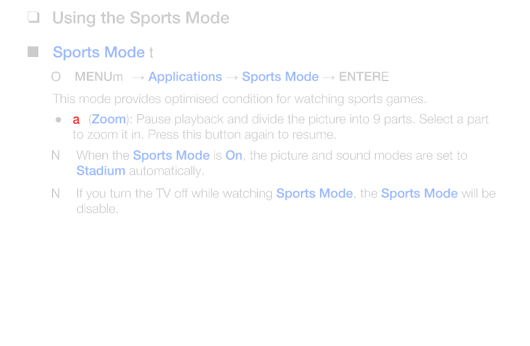 Samsung UA43M5100AKXXV, UA49M5100AKXXV, UA43M5100DKXXV, UA49M5000AKXXV manual Using the Sports Mode, Sports Mode t 