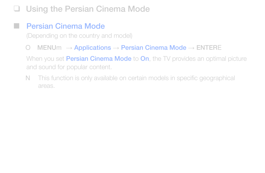 Samsung UA49M5100AKXXV, UA43M5100AKXXV, UA43M5100DKXXV, UA49M5000AKXXV manual Using the Persian Cinema Mode 