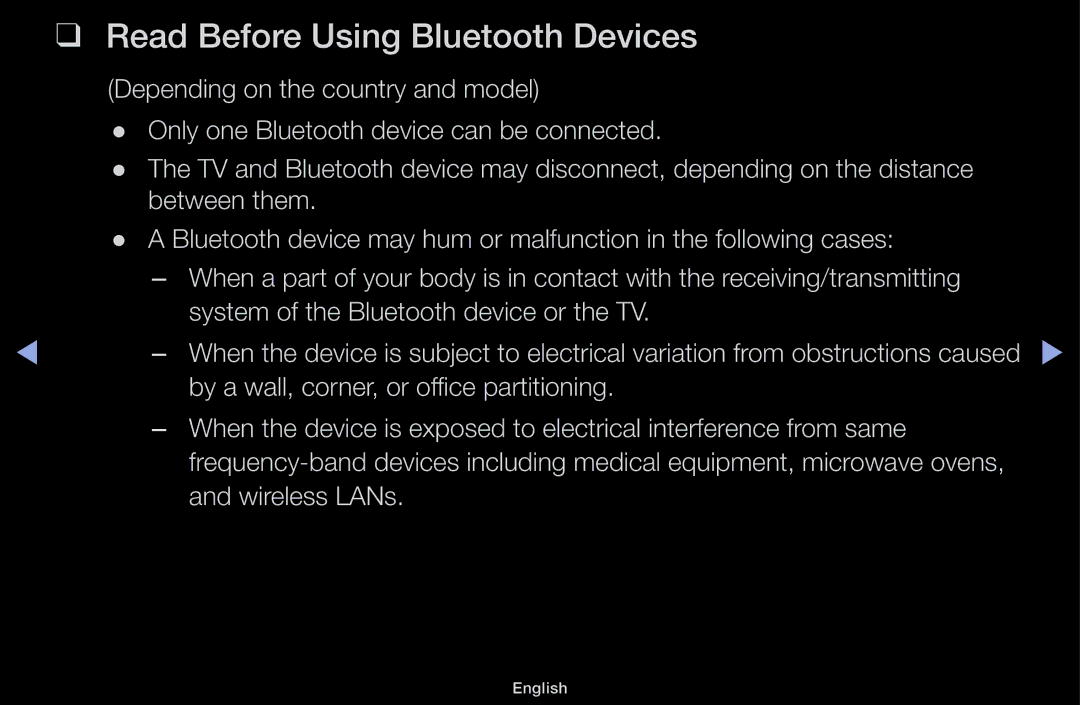 Samsung UA49M5000AKXXV, UA43M5100AKXXV, UA49M5100AKXXV, UA43M5100DKXXV manual Read Before Using Bluetooth Devices 