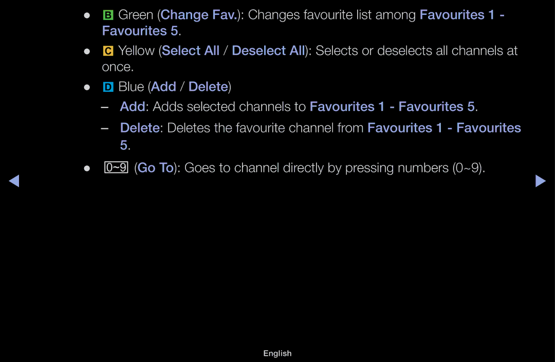 Samsung UA49M5000AKXXV, UA43M5100AKXXV, UA49M5100AKXXV manual Green Change Fav. Changes favourite list among Favourites 