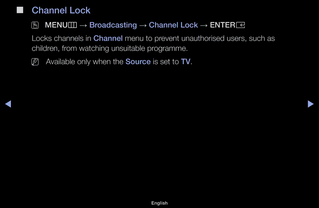 Samsung UA43M5100DKXXV, UA43M5100AKXXV, UA49M5100AKXXV, UA49M5000AKXXV manual Channel Lock 