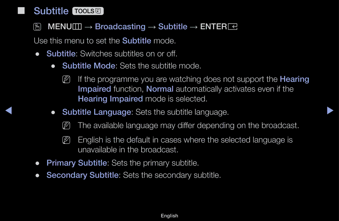 Samsung UA49M5000AKXXV, UA43M5100AKXXV, UA49M5100AKXXV, UA43M5100DKXXV manual Subtitle t 