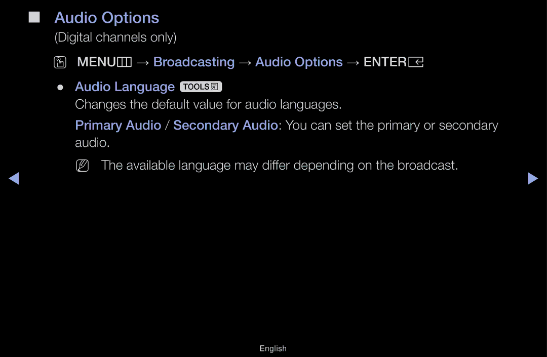 Samsung UA43M5100AKXXV, UA49M5100AKXXV, UA43M5100DKXXV, UA49M5000AKXXV manual Audio Options 